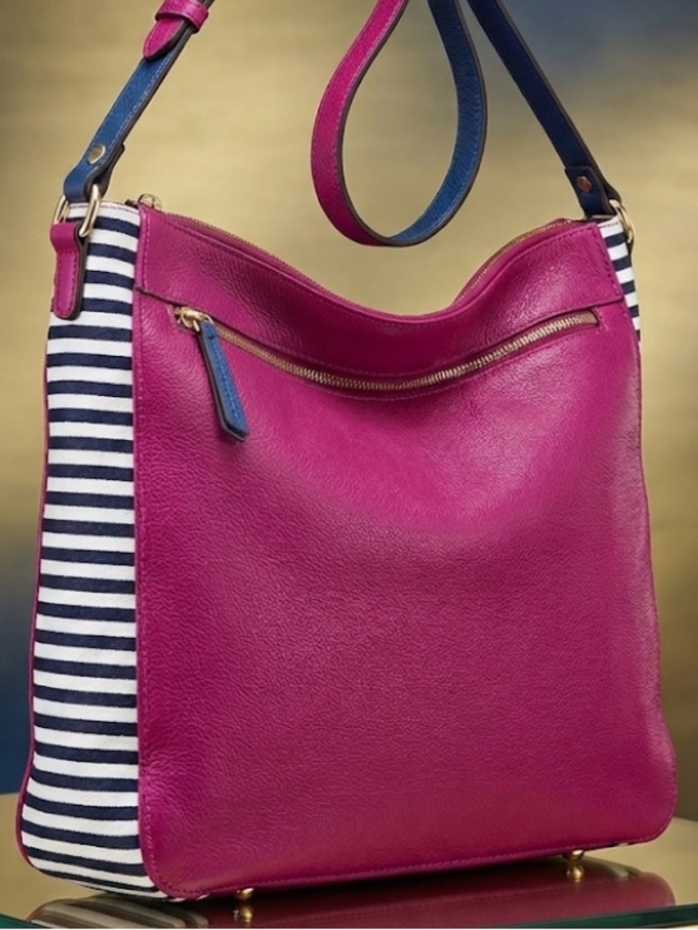 Dimoni Women's Tote Pink Side Stripe Black & White Leather‎ Shoulder Bag
